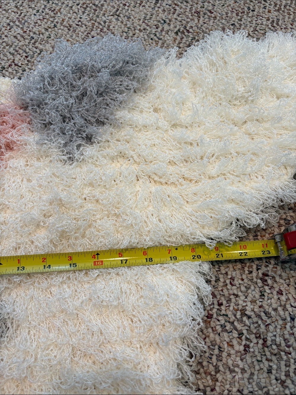 Vintage Sideffects Hand Crocheted Shaggy White, Gray & Pink Sweater. Small - Picture 6 of 10